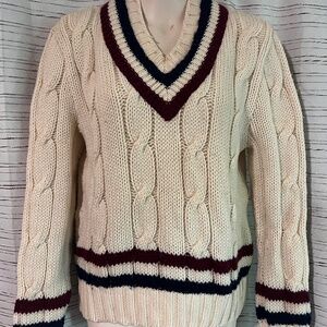 Vintage 1970s Cable Knit Varsity Sweater Preppy